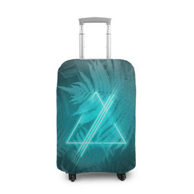 Чехол для чемодана 3D с принтом Neon light blue в Санкт-Петербурге, 86% полиэфир, 14% спандекс | двустороннее нанесение принта, прорези для ручек и колес | неон | папоротник | треугольник