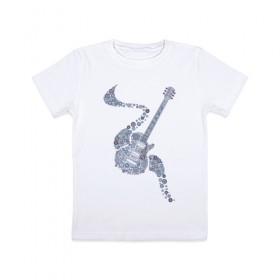 Детская футболка хлопок с принтом Гитара в Санкт-Петербурге, 100% хлопок | круглый вырез горловины, полуприлегающий силуэт, длина до линии бедер | Тематика изображения на принте: гитара | инструмент | круги | кружева | музыка | рок | стиль