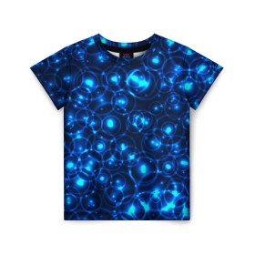 Детская футболка 3D с принтом Пузырчатый абстракт в Санкт-Петербурге, 100% гипоаллергенный полиэфир | прямой крой, круглый вырез горловины, длина до линии бедер, чуть спущенное плечо, ткань немного тянется | Тематика изображения на принте: абстракт | огоньки | пузыри | синий