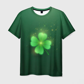 Мужская футболка 3D с принтом Клевер удачи в Санкт-Петербурге, 100% полиэфир | прямой крой, круглый вырез горловины, длина до линии бедер | зеленый | клевер | удача | четырехлистный