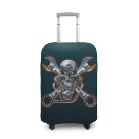 Чехол для чемодана 3D с принтом Metal skull в Санкт-Петербурге, 86% полиэфир, 14% спандекс | двустороннее нанесение принта, прорези для ручек и колес | heavy metal | rock | skull | авто | байк | байкер | металл | мотоцикл | рок | череп
