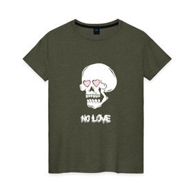 Женская футболка хлопок с принтом No love skull в Санкт-Петербурге, 100% хлопок | прямой крой, круглый вырез горловины, длина до линии бедер, слегка спущенное плечо | guccigang | hearts | nolove | дремин | ивандремин | любовь | нелюбовь | сердечки | сердце | фэйс | череп