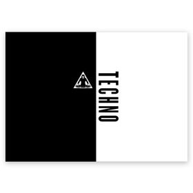 Поздравительная открытка с принтом Techno в Санкт-Петербурге, 100% бумага | плотность бумаги 280 г/м2, матовая, на обратной стороне линовка и место для марки
 | Тематика изображения на принте: ebm | edm | hi nrg | techno | габбер | даб | детройт | дип | индастриал | италиан | минимал | музыка | синтипоп | тек хаус | техно | фанк | хард | чикаго хаус | шранц | эйсид | электро | электронная