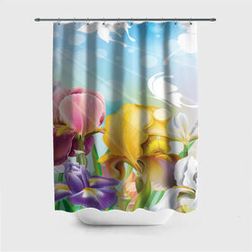 Штора 3D для ванной с принтом Весна в Санкт-Петербурге, 100% полиэстер | плотность материала — 100 г/м2. Стандартный размер — 146 см х 180 см. По верхнему краю — пластиковые люверсы для креплений. В комплекте 10 пластиковых колец | flower | spring | бабочки | весна | лилия | небо | природа | солнце | цветы