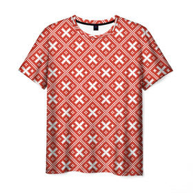 Мужская футболка 3D с принтом узоры в Санкт-Петербурге, 100% полиэфир | прямой крой, круглый вырез горловины, длина до линии бедер | вышивка | оберег | обережная | орнамент | россия | русь | славянский | узор
