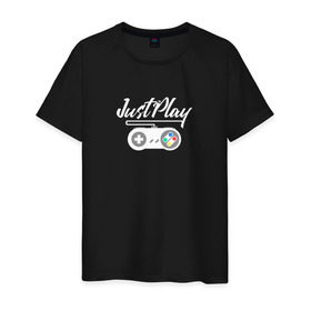 Мужская футболка хлопок с принтом Just Play в Санкт-Петербурге, 100% хлопок | прямой крой, круглый вырез горловины, длина до линии бедер, слегка спущенное плечо. | game | gamepad | gamer | joystick | player | денди | джойстик | игра | игрок | консоль | приставка