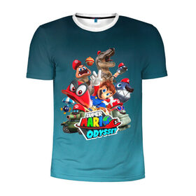 Мужская футболка 3D спортивная с принтом Super Mario Odyssey в Санкт-Петербурге, 100% полиэстер с улучшенными характеристиками | приталенный силуэт, круглая горловина, широкие плечи, сужается к линии бедра | nintendo | марио | нинтендо