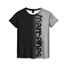 Женская футболка 3D с принтом MERCEDES BENZ SPORT в Санкт-Петербурге, 100% полиэфир ( синтетическое хлопкоподобное полотно) | прямой крой, круглый вырез горловины, длина до линии бедер | Тематика изображения на принте: mercedes | марка | машины | мерседес