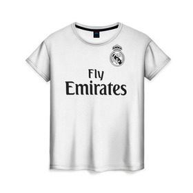 Женская футболка 3D с принтом Реал Мадрид Форма Новая 18/19 в Санкт-Петербурге, 100% полиэфир ( синтетическое хлопкоподобное полотно) | прямой крой, круглый вырез горловины, длина до линии бедер | 2019 | cristiano | isco | madrid | real | иско | мадрид | реал | сливочные | форма | футбольная
