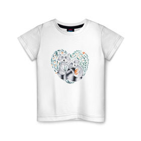 Детская футболка хлопок с принтом Еноты в Санкт-Петербурге, 100% хлопок | круглый вырез горловины, полуприлегающий силуэт, длина до линии бедер | love | romantic | енот | еноты | животное | животные | любовь | природа | романтика | сердца | сердце