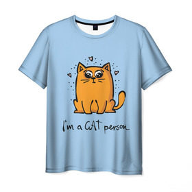 Мужская футболка 3D с принтом I am a Cat Person в Санкт-Петербурге, 100% полиэфир | прямой крой, круглый вырез горловины, длина до линии бедер | Тематика изображения на принте: cat | домашние любимцы | животные | котики | котэ | котята | любовь | милые