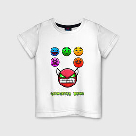 Детская футболка хлопок с принтом Geometry dash icons в Санкт-Петербурге, 100% хлопок | круглый вырез горловины, полуприлегающий силуэт, длина до линии бедер | gd | геометрия | демон | дьявол | дэш | иконки | сложно | сложность