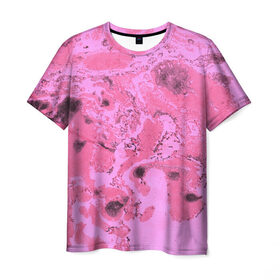 Мужская футболка 3D с принтом Pink marble в Санкт-Петербурге, 100% полиэфир | прямой крой, круглый вырез горловины, длина до линии бедер | 
