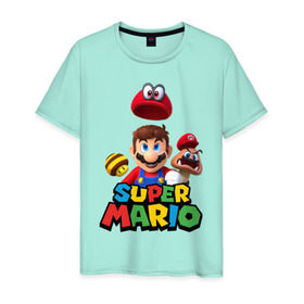 Мужская футболка хлопок с принтом Super Mario в Санкт-Петербурге, 100% хлопок | прямой крой, круглый вырез горловины, длина до линии бедер, слегка спущенное плечо. | nintendo | марио | нинтендо
