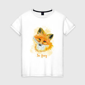 Женская футболка хлопок с принтом Лисичка в Санкт-Петербурге, 100% хлопок | прямой крой, круглый вырез горловины, длина до линии бедер, слегка спущенное плечо | fox | лес | лесной | лис | лиса | лисенок | лисичка | милый | рыжий | хищник