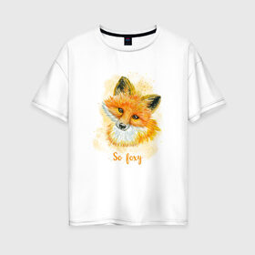 Женская футболка хлопок Oversize с принтом Лисичка в Санкт-Петербурге, 100% хлопок | свободный крой, круглый ворот, спущенный рукав, длина до линии бедер
 | fox | лес | лесной | лис | лиса | лисенок | лисичка | милый | рыжий | хищник