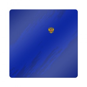 Магнит виниловый Квадрат с принтом RUSSIA SPORT в Санкт-Петербурге, полимерный материал с магнитным слоем | размер 9*9 см, закругленные углы | russia | белый | болельщик | герб | двуглавый орел | корона | красный | лошадь | модные | надписи | орел | патриот | россия | синий | спорт | спортивные | триколор | униформа | фанат | цвет