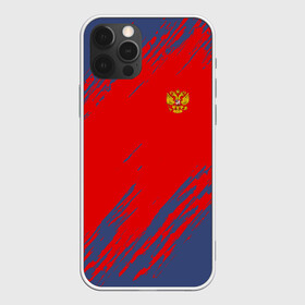 Чехол для iPhone 12 Pro с принтом RUSSIA SPORT    в Санкт-Петербурге, силикон | область печати: задняя сторона чехла, без боковых панелей | russia | белый | болельщик | герб | двуглавый орел | корона | красный | лошадь | модные | надписи | орел | патриот | россия | синий | спорт | спортивные | триколор | униформа | фанат | цвет