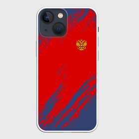 Чехол для iPhone 13 mini с принтом RUSSIA SPORT в Санкт-Петербурге,  |  | russia | белый | болельщик | герб | двуглавый орел | корона | красный | лошадь | модные | надписи | орел | патриот | россия | синий | спорт | спортивные | триколор | униформа | фанат | цвет