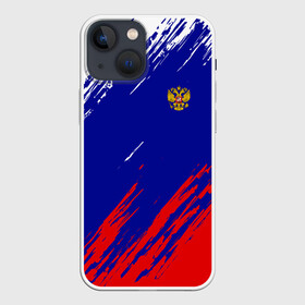 Чехол для iPhone 13 mini с принтом RUSSIA SPORT   РОССИЯ СПОРТ в Санкт-Петербурге,  |  | russia | белый | болельщик | герб | двуглавый орел | корона | красный | лошадь | модные | надписи | орел | патриот | россия | синий | спорт | спортивные | триколор | униформа | фанат | цвет