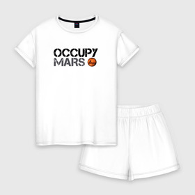 Женская пижама с шортиками хлопок с принтом OCCUPY MARS в Санкт-Петербурге, 100% хлопок | футболка прямого кроя, шорты свободные с широкой мягкой резинкой | Тематика изображения на принте: 9 | bfr | elon musk | falcon | heavy | илон маск | космические путешествия | космос | марс | марсиане | мультипланетарный вид | наука | ракета | ракетоноситель | реактивная тяга | фалькон