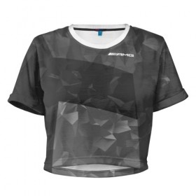 Женская футболка 3D укороченная с принтом AMG SPORT в Санкт-Петербурге, 100% полиэстер | круглая горловина, длина футболки до линии талии, рукава с отворотами | amg | амг | марка | машины