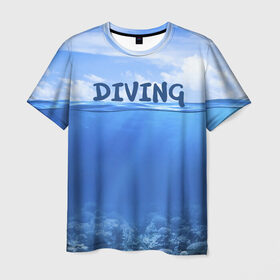 Мужская футболка 3D с принтом Дайвинг в Санкт-Петербурге, 100% полиэфир | прямой крой, круглый вырез горловины, длина до линии бедер | coral reef | diver | diving | underwater | вода | водолаз | волна | дайвер | коралловые рифы | море | ныряние | океан | подводный мир