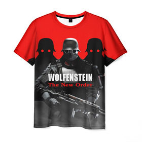 Мужская футболка 3D с принтом Wolfenstein: The New Order в Санкт-Петербурге, 100% полиэфир | прямой крой, круглый вырез горловины, длина до линии бедер | game | вильгельм череп штрассе | вольфенштайн: новый порядок | игра | игрок | молот евы | оружие | уильям бласковиц | шутер