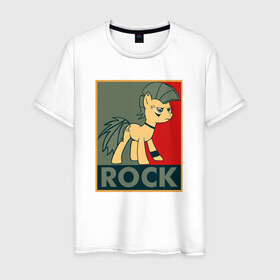 Мужская футболка хлопок с принтом Rock в Санкт-Петербурге, 100% хлопок | прямой крой, круглый вырез горловины, длина до линии бедер, слегка спущенное плечо. | my little pony | rock | дружба | мой маленький пони | рок