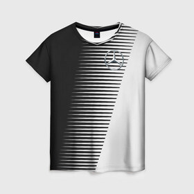 Женская футболка 3D с принтом MERCEDES BENZ SPORT в Санкт-Петербурге, 100% полиэфир ( синтетическое хлопкоподобное полотно) | прямой крой, круглый вырез горловины, длина до линии бедер | 