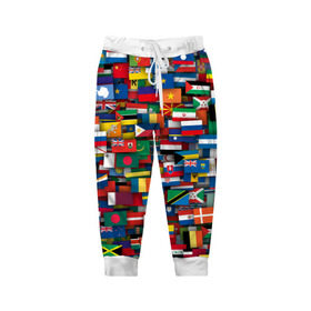 Детские брюки 3D с принтом Флаги всех стран в Санкт-Петербурге, 100% полиэстер | манжеты по низу, эластичный пояс регулируется шнурком, по бокам два кармана без застежек, внутренняя часть кармана из мелкой сетки | интернационал | мир | паттерн | флаг