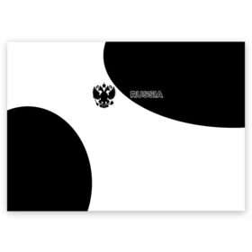 Поздравительная открытка с принтом Россия Black&White в Санкт-Петербурге, 100% бумага | плотность бумаги 280 г/м2, матовая, на обратной стороне линовка и место для марки
 | russia | герб | орел | патриот | российский | россия | русский | символика | черно белый