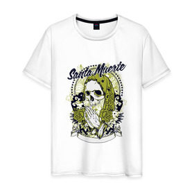 Мужская футболка хлопок с принтом Santa Muerte в Санкт-Петербурге, 100% хлопок | прямой крой, круглый вырез горловины, длина до линии бедер, слегка спущенное плечо. | 