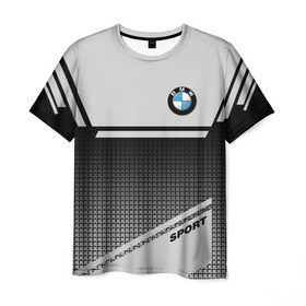 Мужская футболка 3D с принтом BMW SPORT в Санкт-Петербурге, 100% полиэфир | прямой крой, круглый вырез горловины, длина до линии бедер | 