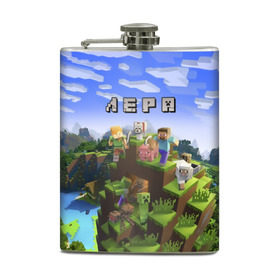 Фляга с принтом Лера - Minecraft в Санкт-Петербурге, металлический корпус | емкость 0,22 л, размер 125 х 94 мм. Виниловая наклейка запечатывается полностью | Тематика изображения на принте: валерия | лера | лерка | майнкрафт