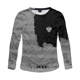 Женский лонгслив 3D с принтом Russia Sport collection Gray в Санкт-Петербурге, 100% полиэстер | длинные рукава, круглый вырез горловины, полуприлегающий силуэт | abstraction | grunge | russia | sport | абстракция | герб | краска | русский | символика рф | спорт | спортивный | триколор | униформа | форма | я русский