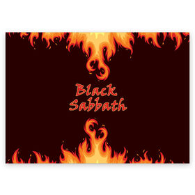 Поздравительная открытка с принтом Black Sabbath в Санкт-Петербурге, 100% бумага | плотность бумаги 280 г/м2, матовая, на обратной стороне линовка и место для марки
 | Тематика изображения на принте: rock | группы | дым | металл | музыка | огонь | пламя | рок | рокер | тяжелый