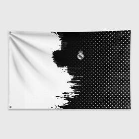 Флаг-баннер с принтом Real Madrid uniform black 2018 в Санкт-Петербурге, 100% полиэстер | размер 67 х 109 см, плотность ткани — 95 г/м2; по краям флага есть четыре люверса для крепления | football | soccer | реал мадрид