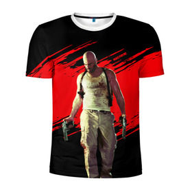 Мужская футболка 3D спортивная с принтом Max Payne в Санкт-Петербурге, 100% полиэстер с улучшенными характеристиками | приталенный силуэт, круглая горловина, широкие плечи, сужается к линии бедра | Тематика изображения на принте: game | gta | max | payne | rockstar | игра | макс | пэйн