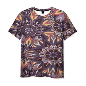 Мужская футболка 3D с принтом Мандала узоры в Санкт-Петербурге, 100% полиэфир | прямой крой, круглый вырез горловины, длина до линии бедер | abstract | abstraction | flower | mandala | pattern | style | абстракция | кружево | узор | узоры | цветы