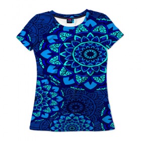 Женская футболка 3D с принтом MANDALA BLUE в Санкт-Петербурге, 100% полиэфир ( синтетическое хлопкоподобное полотно) | прямой крой, круглый вырез горловины, длина до линии бедер | 