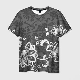 Мужская футболка 3D с принтом Кружевной узор в Санкт-Петербурге, 100% полиэфир | прямой крой, круглый вырез горловины, длина до линии бедер | flowers | pattern | арт | винтаж | кружева | орнамент | текстура | узор | цветы | черно белый