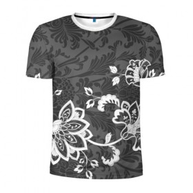 Мужская футболка 3D спортивная с принтом Кружевной узор в Санкт-Петербурге, 100% полиэстер с улучшенными характеристиками | приталенный силуэт, круглая горловина, широкие плечи, сужается к линии бедра | flowers | pattern | арт | винтаж | кружева | орнамент | текстура | узор | цветы | черно белый