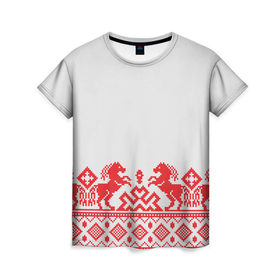 Женская футболка 3D с принтом старославянский узор 13 в Санкт-Петербурге, 100% полиэфир ( синтетическое хлопкоподобное полотно) | прямой крой, круглый вырез горловины, длина до линии бедер | орнамент | славянский | узор