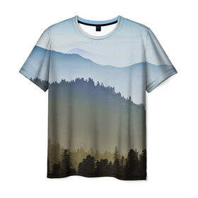 Мужская футболка 3D с принтом Горный хребет в Санкт-Петербурге, 100% полиэфир | прямой крой, круглый вырез горловины, длина до линии бедер | mountain range | горная гряда | горная цепь | горный массив | горы | кряж | лес | небо | природа | хребет
