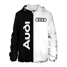 Мужская куртка 3D с принтом Audi в Санкт-Петербурге, ткань верха — 100% полиэстер, подклад — флис | прямой крой, подол и капюшон оформлены резинкой с фиксаторами, два кармана без застежек по бокам, один большой потайной карман на груди. Карман на груди застегивается на липучку | ауди | кольца | лого