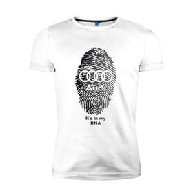 Мужская футболка премиум с принтом Audi it`s in my DNA в Санкт-Петербурге, 92% хлопок, 8% лайкра | приталенный силуэт, круглый вырез ворота, длина до линии бедра, короткий рукав | ауди | кольца | лого | отпечаток