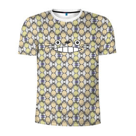 Мужская футболка 3D спортивная с принтом Тоторо улыбка в Санкт-Петербурге, 100% полиэстер с улучшенными характеристиками | приталенный силуэт, круглая горловина, широкие плечи, сужается к линии бедра | totoro | тоторо | узор | улыбка