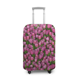 Чехол для чемодана 3D с принтом Розовые тюльпаны в Санкт-Петербурге, 86% полиэфир, 14% спандекс | двустороннее нанесение принта, прорези для ручек и колес | 