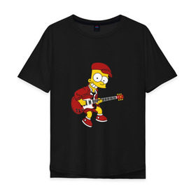 Мужская футболка хлопок Oversize с принтом Bart AC/DC в Санкт-Петербурге, 100% хлопок | свободный крой, круглый ворот, “спинка” длиннее передней части | acdc | music | rock | simpsons | барт | гитара | группа | исидиси | музыка | рок
